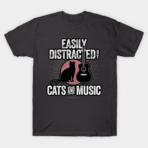 Easily Distracted by Cats and Music T-Shirt by eBrushDesign